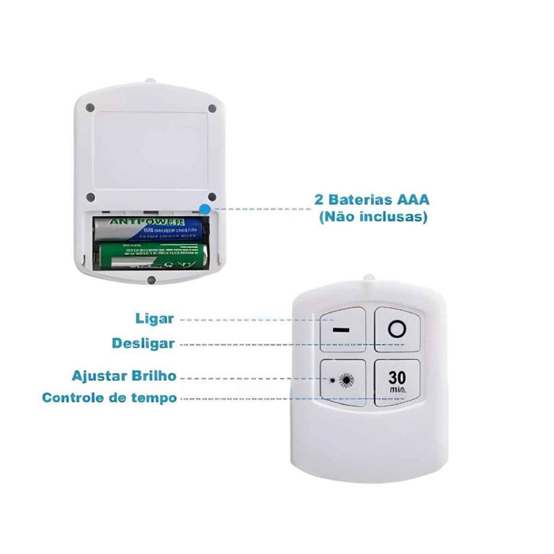 Luminária de Led com Controle Remoto Sem Fio - Kit 3 Lâmpadas