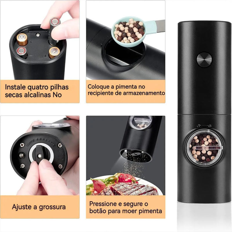Moedor e Triturador de Temperos Elétrico para Sal e Pimenta