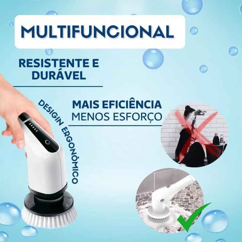 Escova Elétrica de Limpeza Giratória e Ajustável - 7 em 1