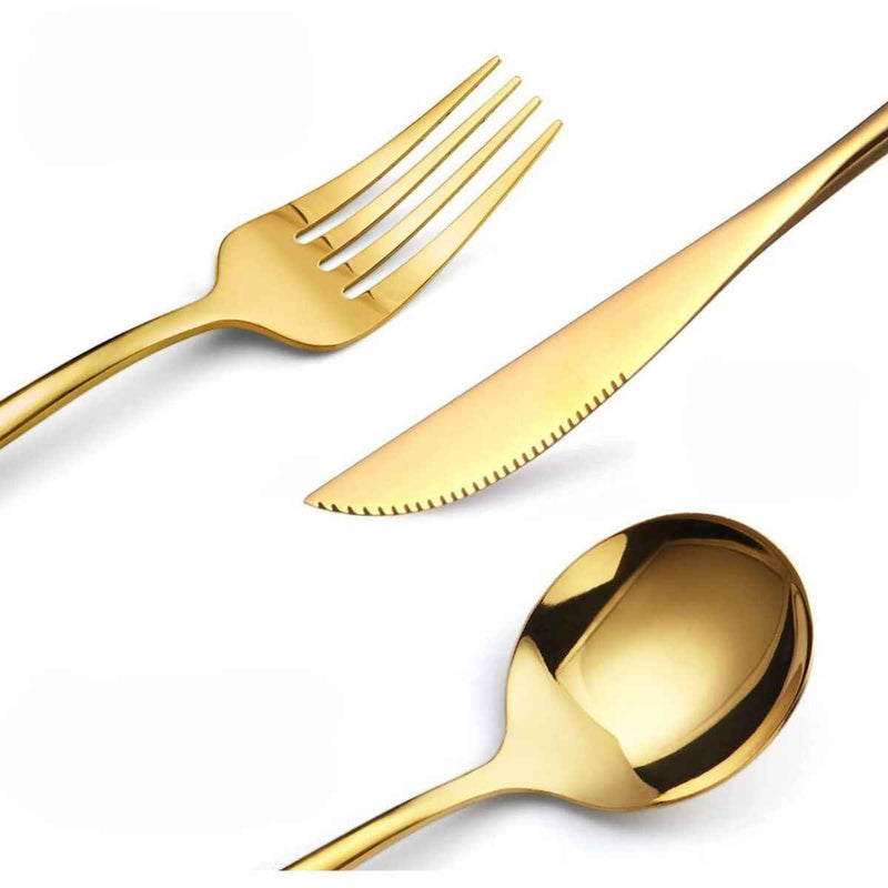 Jogo de Talheres Dourado em Aço Inox - Kit 24 Talheres