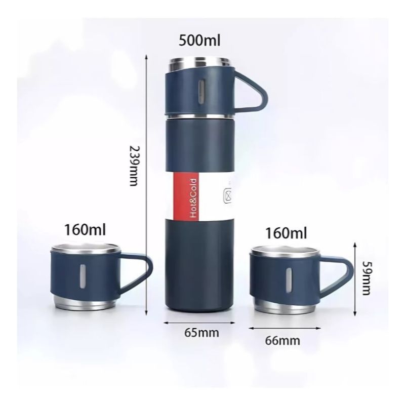Garrafa Térmica em Aço Inoxidável com 3 Canecas