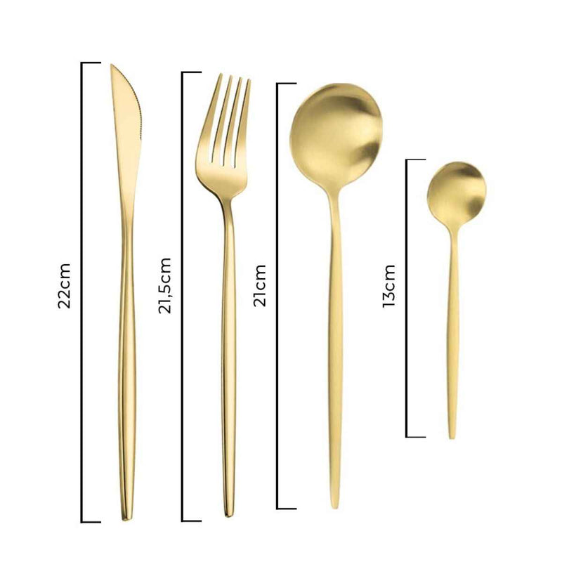 Jogo de Talheres Dourado em Aço Inox - Kit 24 Talheres