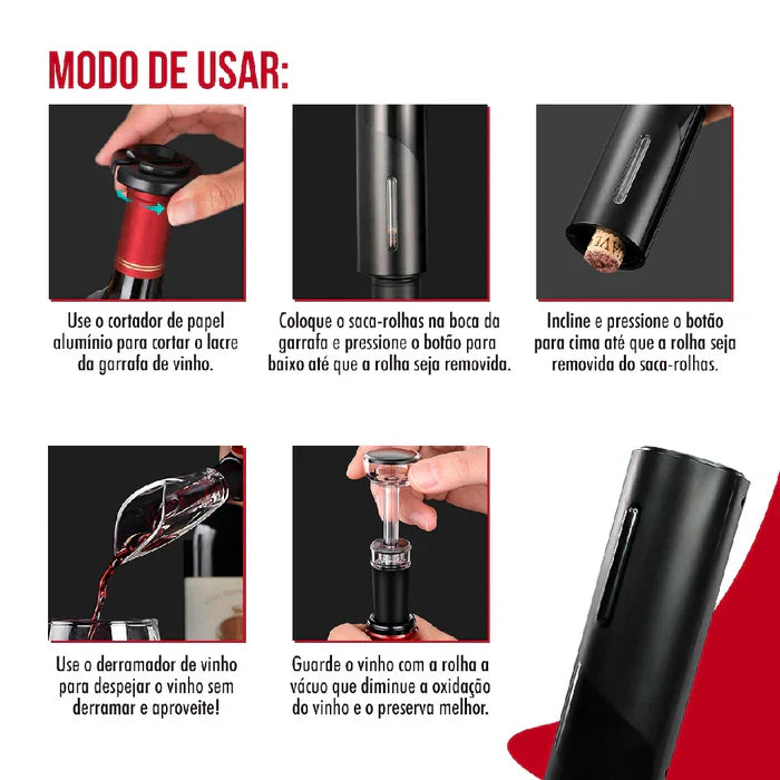 Abridor de Vinho Elétrico - Kit Completo