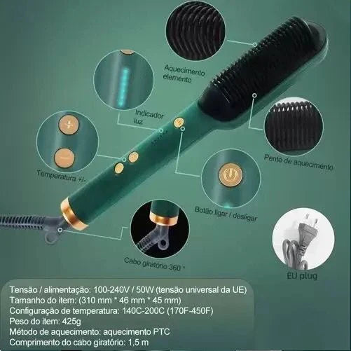 Escova alisadora bivolt 5 em 1   alisa, hidrata, modela, alinha e anti frizz