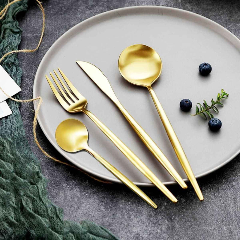 Jogo de Talheres Dourado em Aço Inox - Kit 24 Talheres