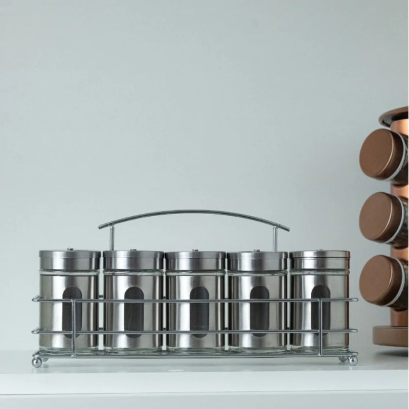 Sabor&Ordem™ – Kit de Porta Temperos em Vidro e Aço Inox