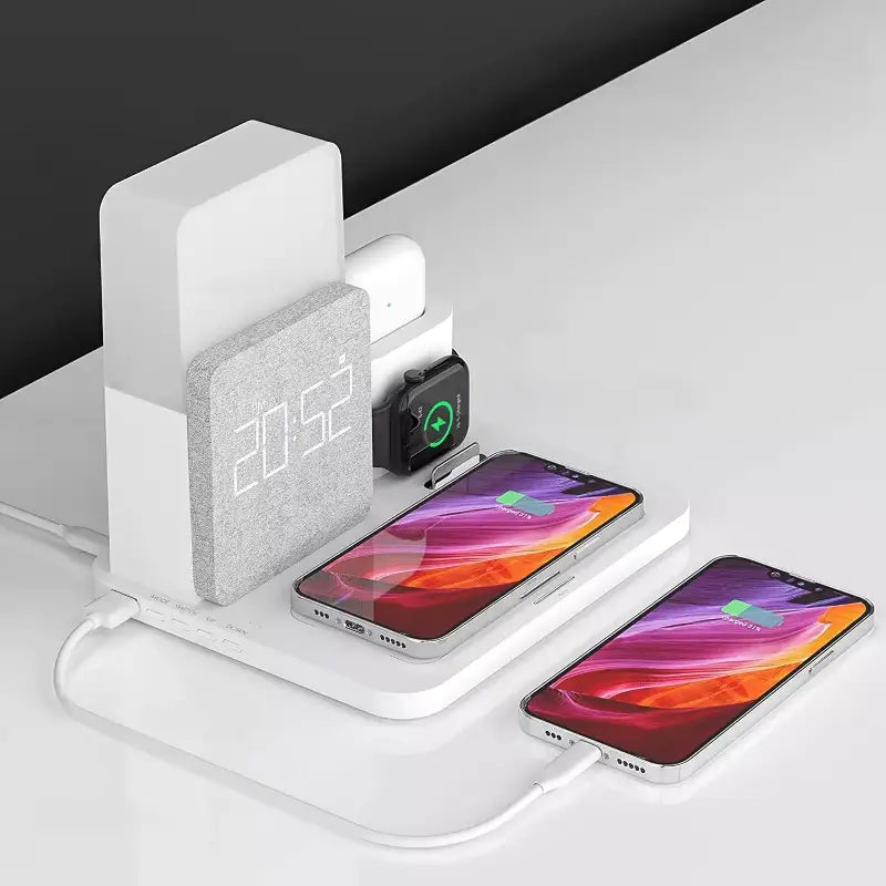 Carregador sem Fio Multifuncional com Luminária e Relógio
