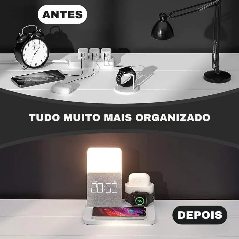Carregador sem Fio Multifuncional com Luminária e Relógio