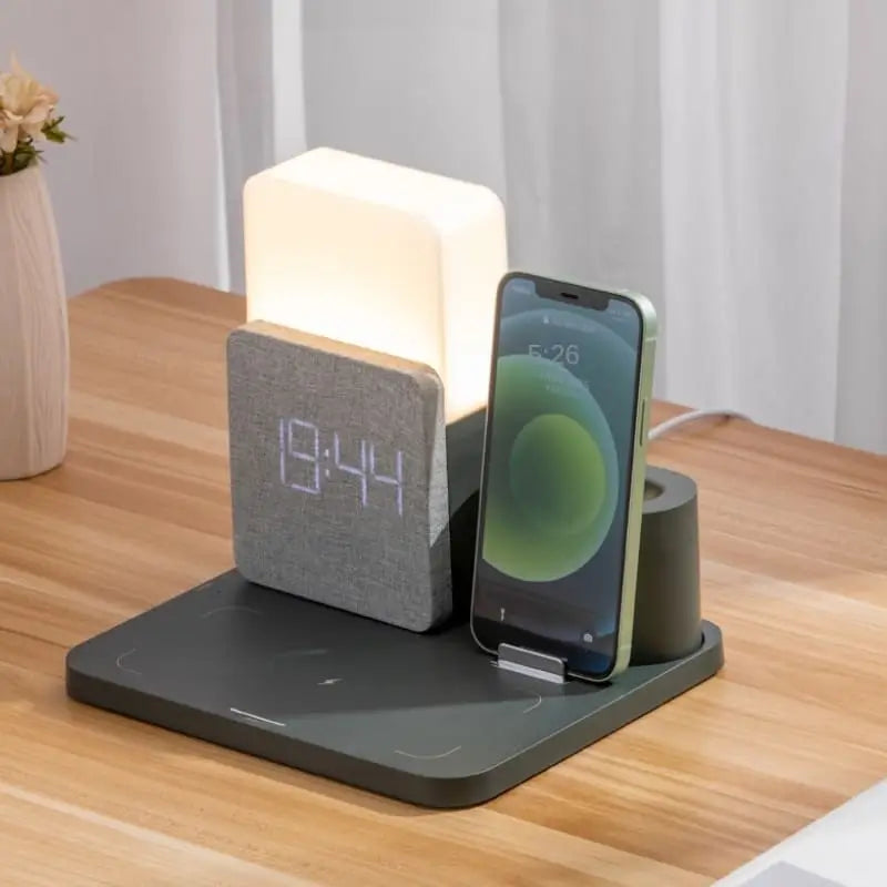 Carregador sem Fio Multifuncional com Luminária e Relógio