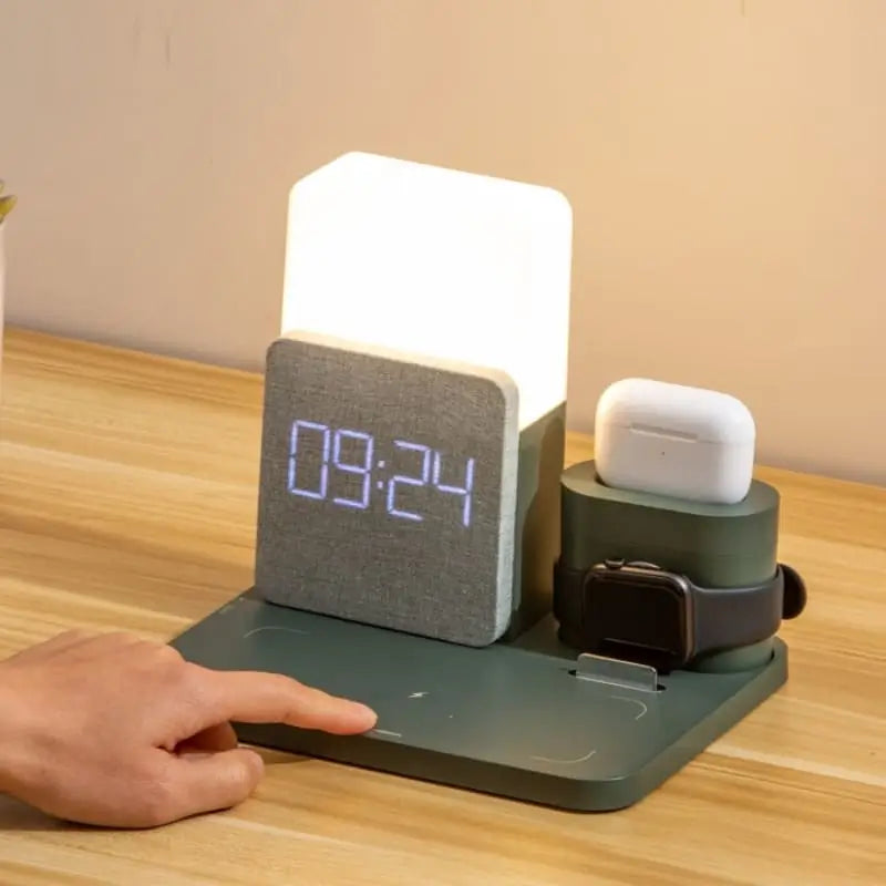 Carregador sem Fio Multifuncional com Luminária e Relógio