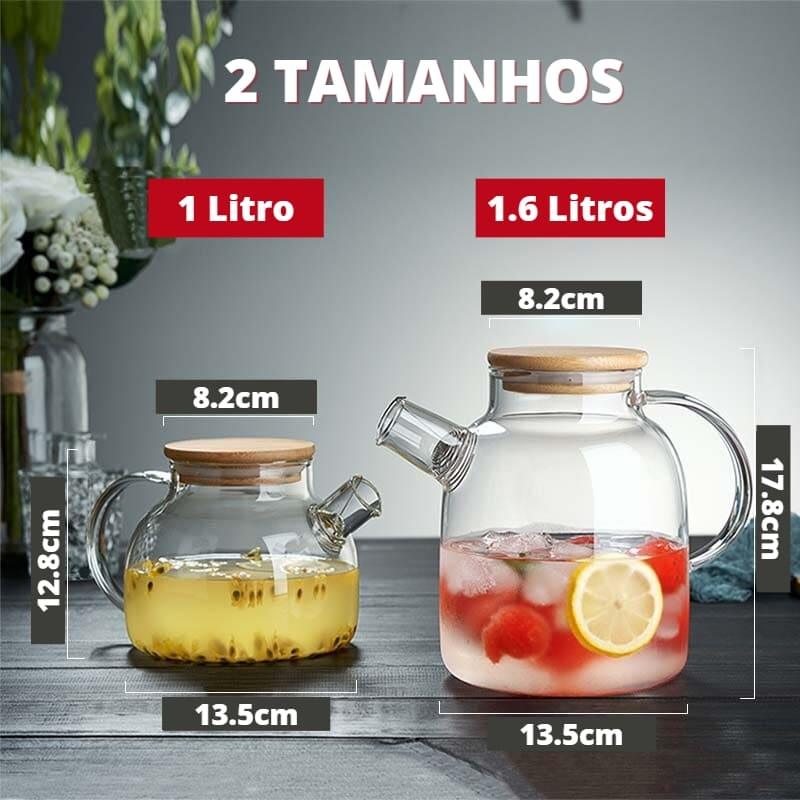 Chaleira de Vidro Borossilicato com Tampa de Bambu e Vedação de Silicone