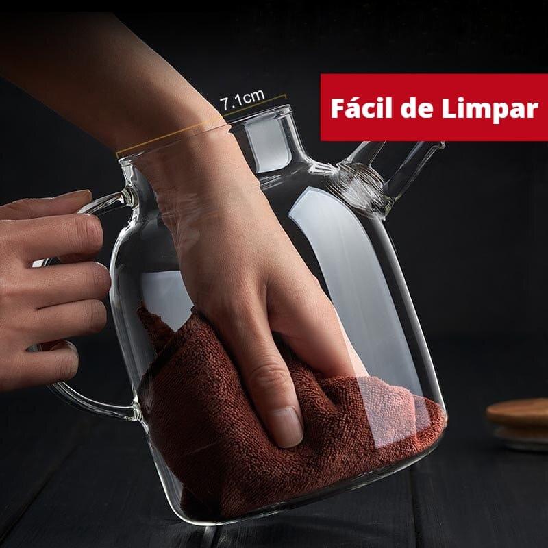 Chaleira de Vidro Borossilicato com Tampa de Bambu e Vedação de Silicone