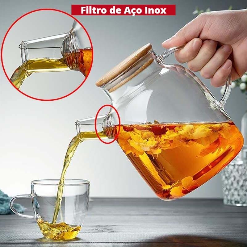 Chaleira de Vidro Borossilicato com Tampa de Bambu e Vedação de Silicone