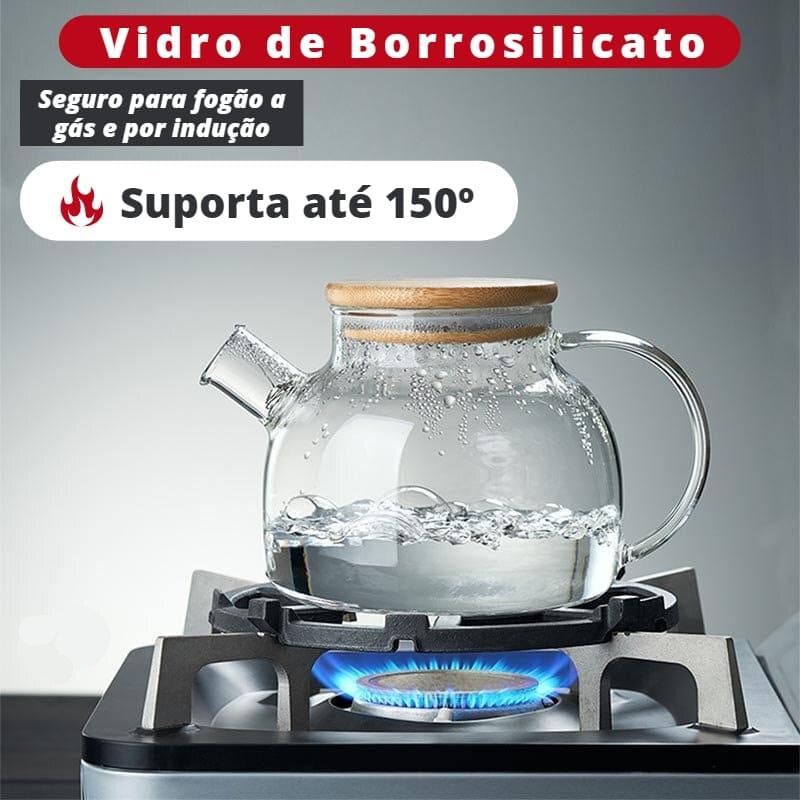 Chaleira de Vidro Borossilicato com Tampa de Bambu e Vedação de Silicone
