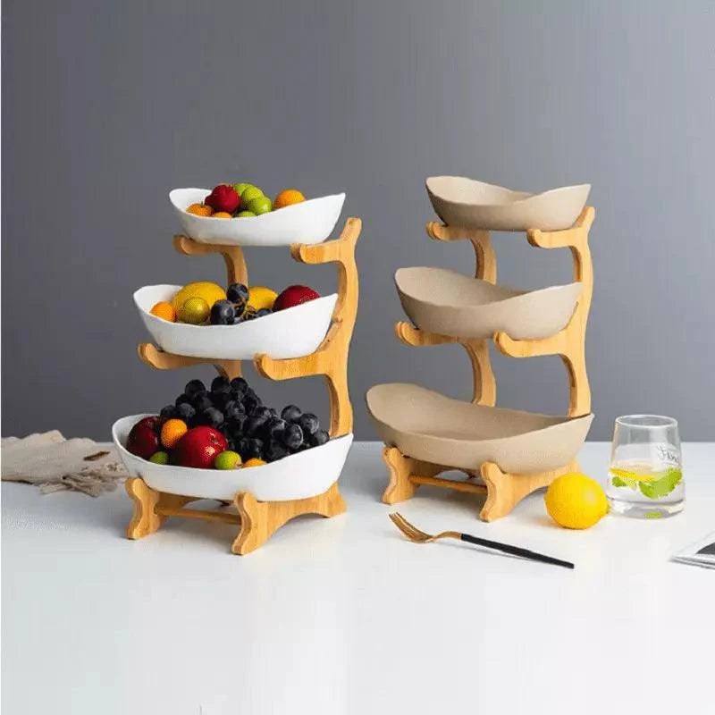 Fruteira de Mesa em Bambu com Cestas de ABS