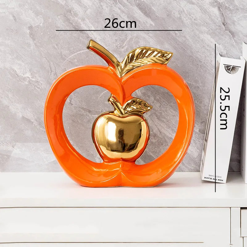 Conjunto de Esculturas de Maçãs Decorativas em Cerâmica Esmaltada