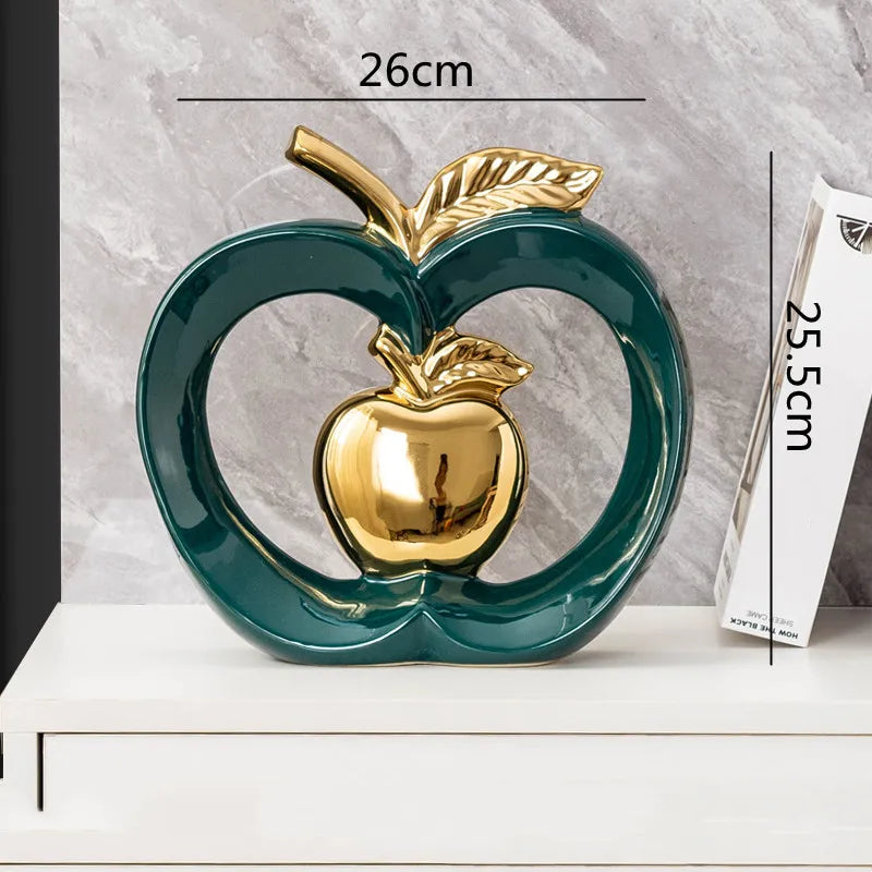 Conjunto de Esculturas de Maçãs Decorativas em Cerâmica Esmaltada