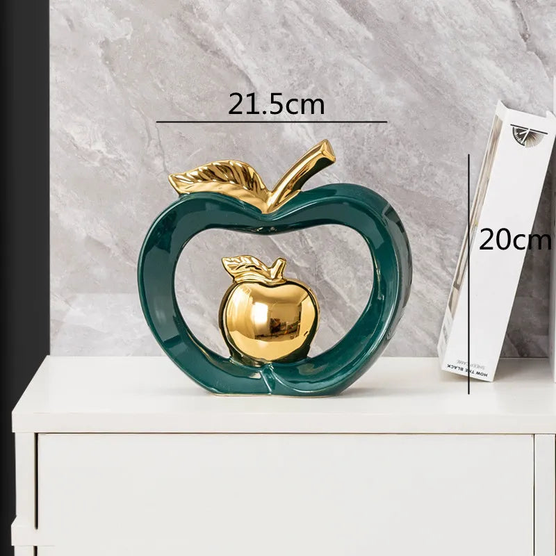 Conjunto de Esculturas de Maçãs Decorativas em Cerâmica Esmaltada
