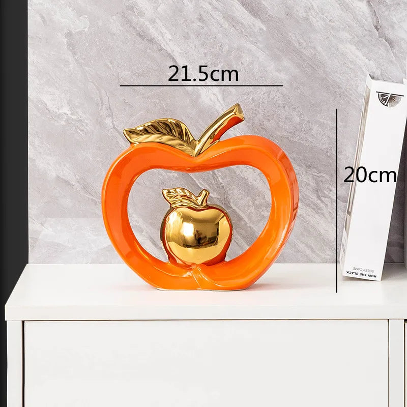Conjunto de Esculturas de Maçãs Decorativas em Cerâmica Esmaltada