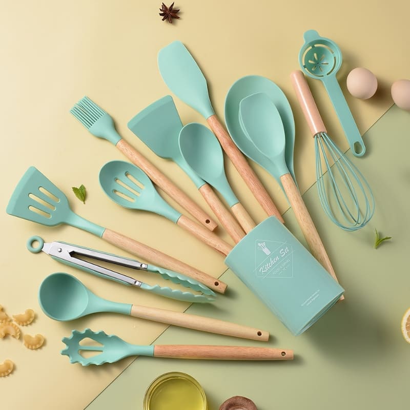 Kit Utensílios de Cozinha 14 Peças em Silicone com Organizador