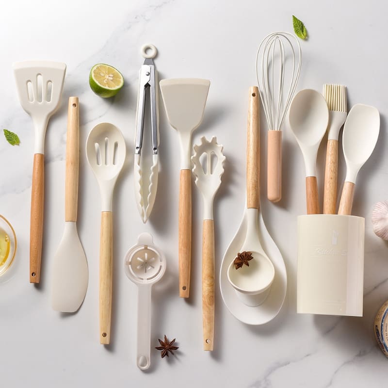 Kit Utensílios de Cozinha 14 Peças em Silicone com Organizador