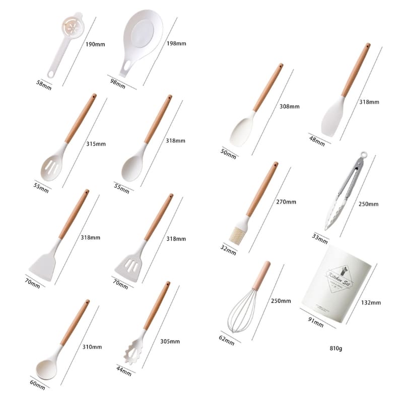 Kit Utensílios de Cozinha 14 Peças em Silicone com Organizador
