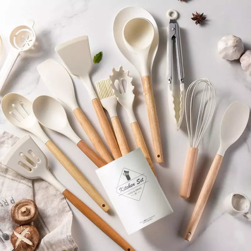 Kit Utensílios de Cozinha 14 Peças em Silicone com Organizador