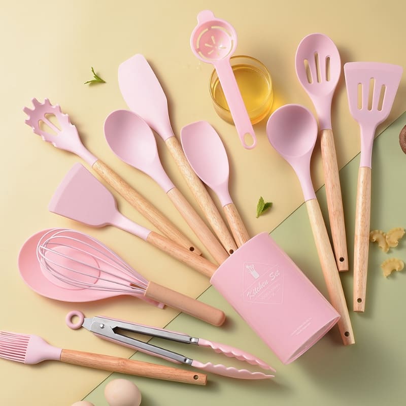 Kit Utensílios de Cozinha 14 Peças em Silicone com Organizador