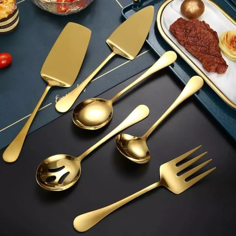 Kit Utensílios de Cozinha 6 Peças Inox Dourado ou Prata