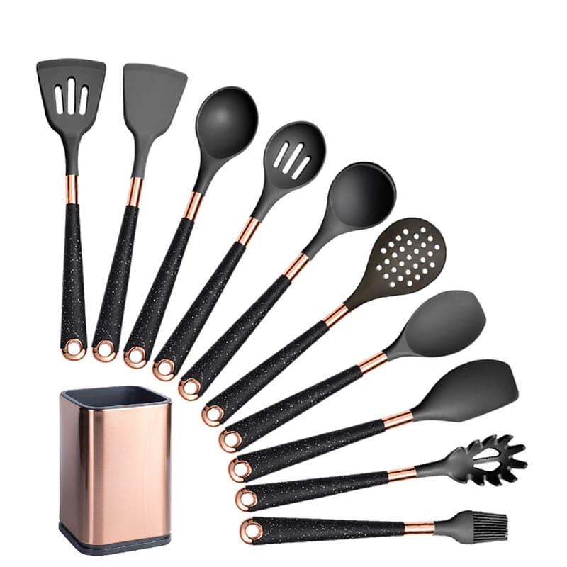 Kit Utensílios de Cozinha Silicone 10 Peças Com Organizador de Brinde