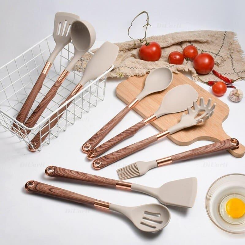Kit Utensílios de Cozinha Silicone 10 Peças Com Organizador de Brinde