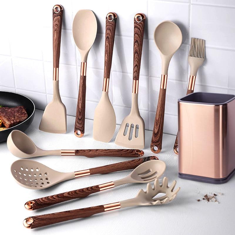 Kit Utensílios de Cozinha Silicone 10 Peças Com Organizador de Brinde