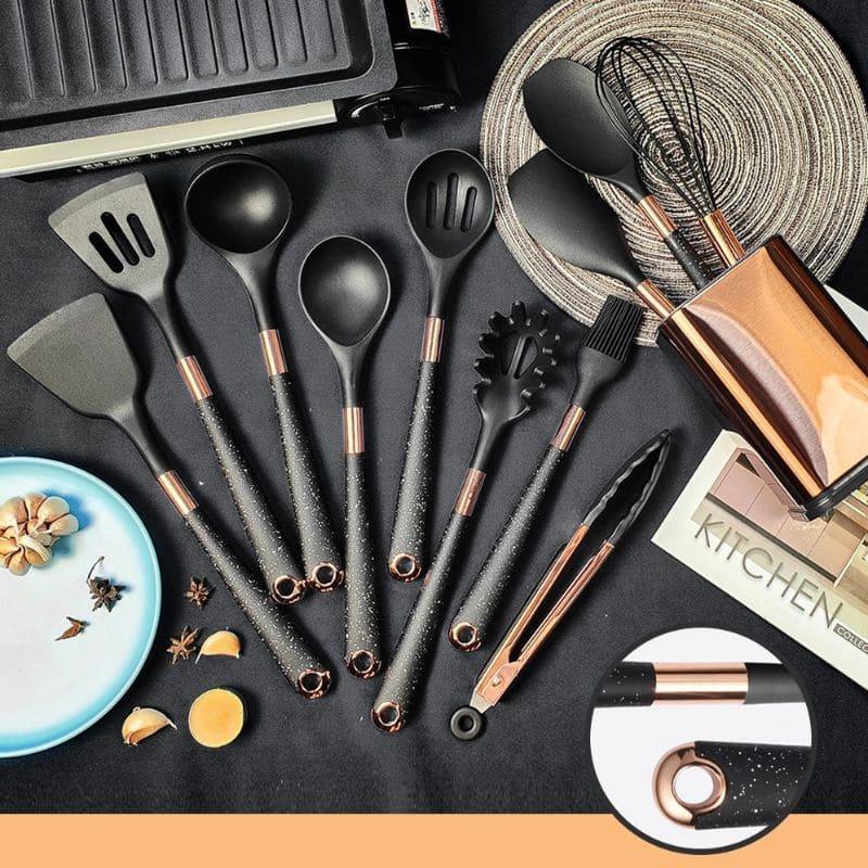 Kit Utensílios de Cozinha Silicone 10 Peças Com Organizador de Brinde