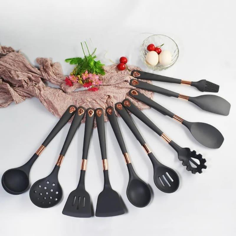 Kit Utensílios de Cozinha Silicone 10 Peças Com Organizador de Brinde