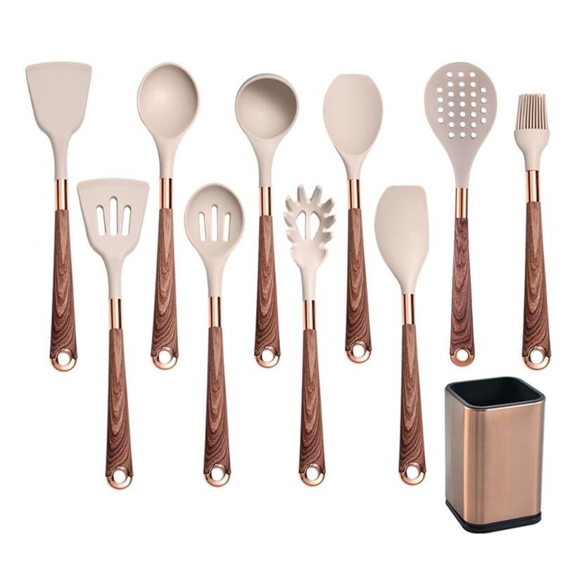 Kit Utensílios de Cozinha Silicone 10 Peças Com Organizador de Brinde