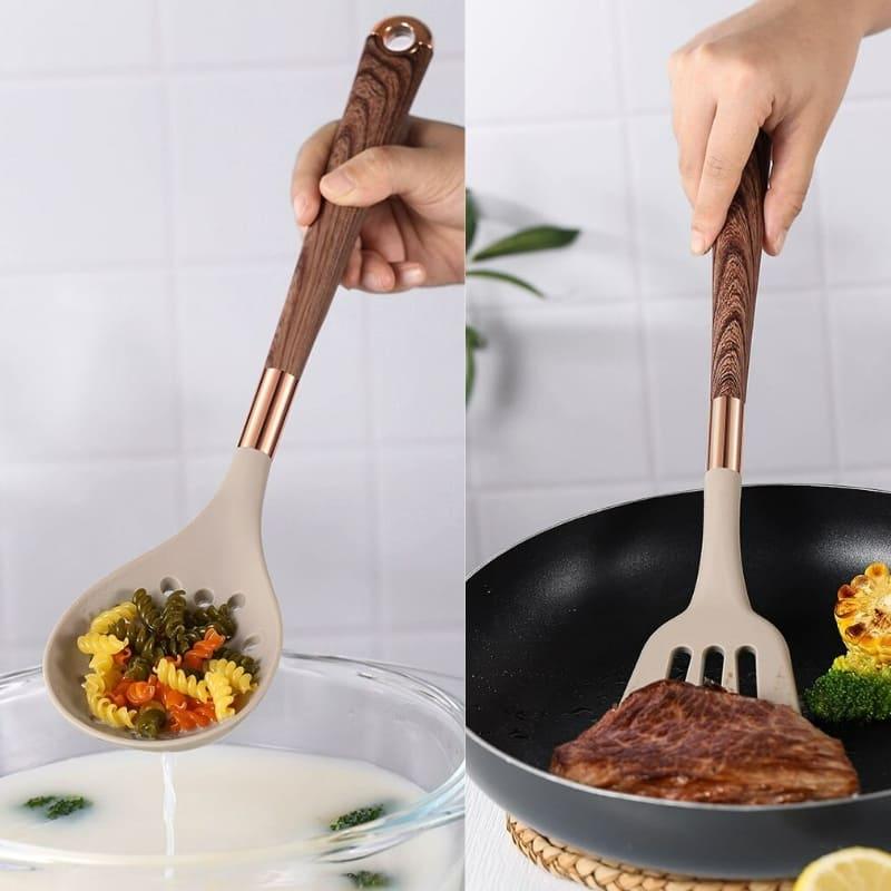 Kit Utensílios de Cozinha Silicone 10 Peças Com Organizador de Brinde