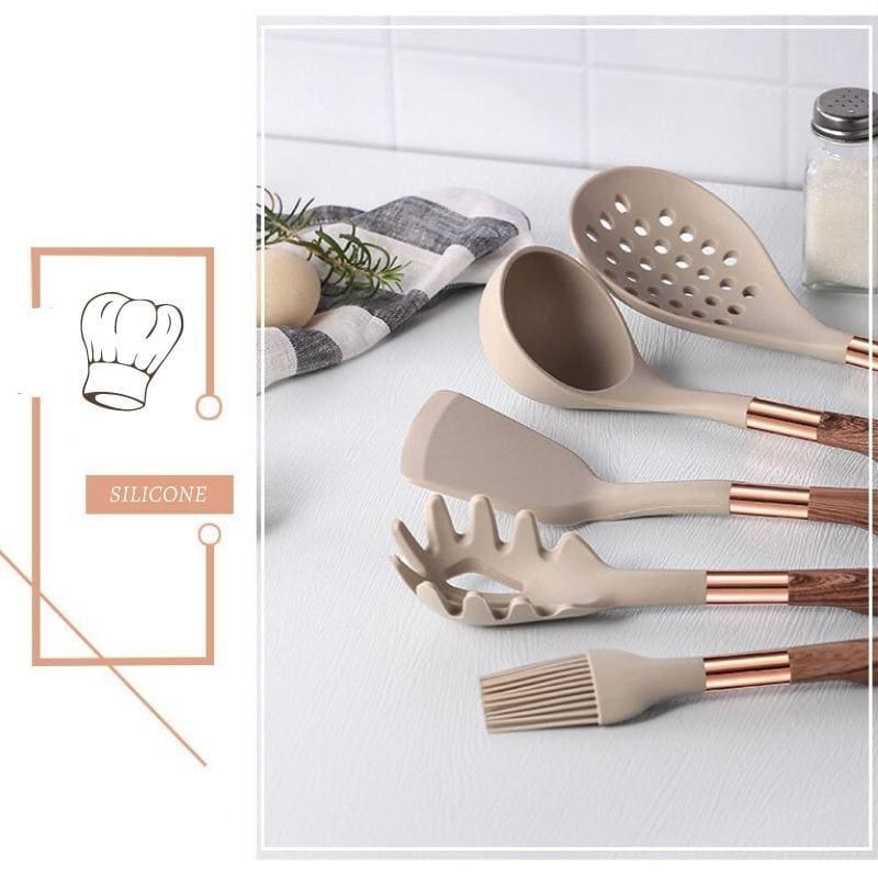 Kit Utensílios de Cozinha Silicone 10 Peças Com Organizador de Brinde