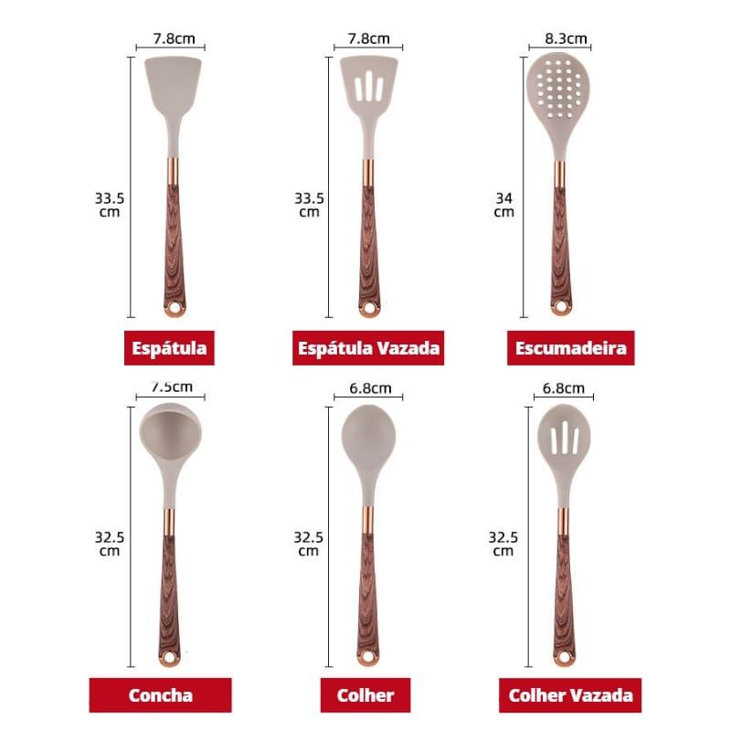Kit Utensílios de Cozinha Silicone 10 Peças Com Organizador de Brinde