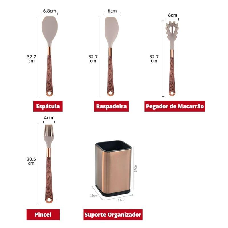 Kit Utensílios de Cozinha Silicone 10 Peças Com Organizador de Brinde