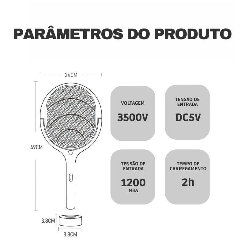 Raquete Elétrica e Armadilha Mata Mosquitos Multifuncional