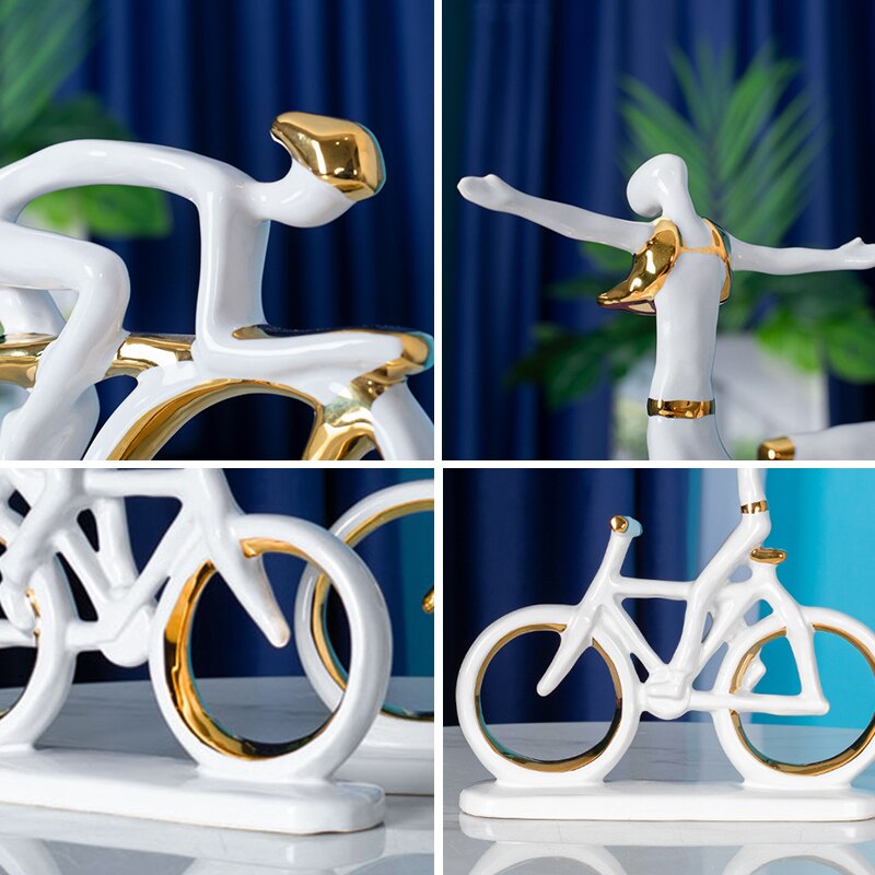 Escultura Bicicleta em Porcelana com Detalhes Dourados