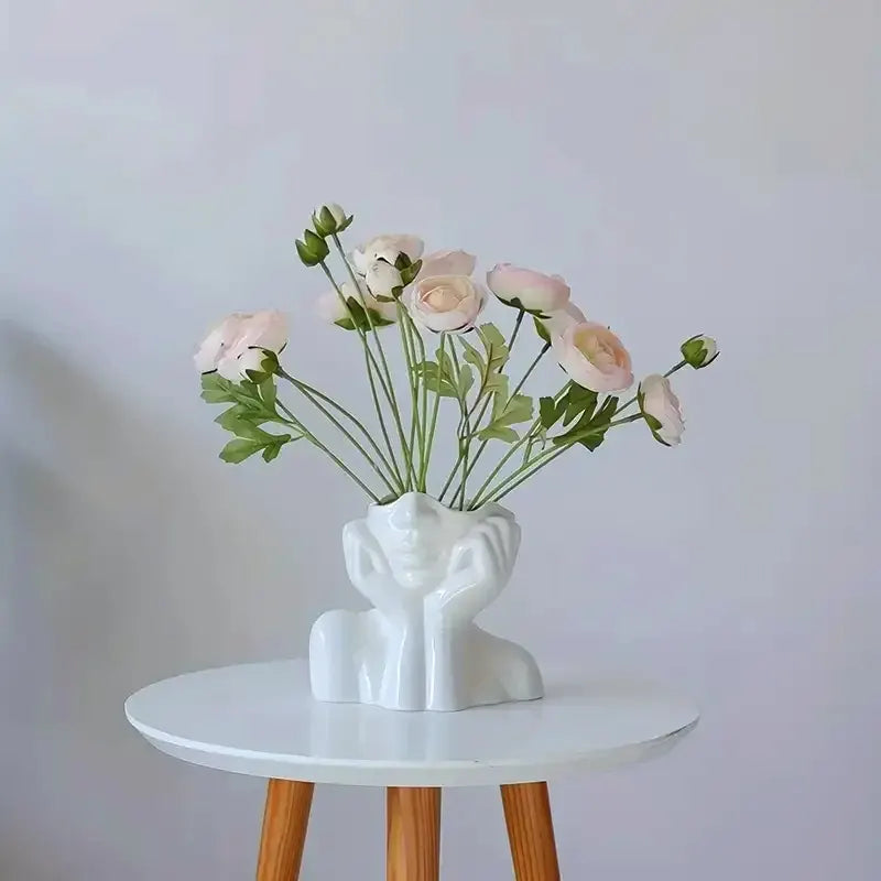 Vaso Decorativo Busto Feminino Face em Resina Branca