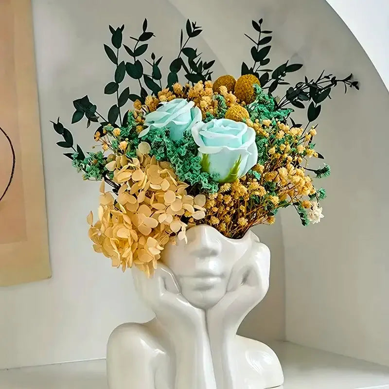Vaso Decorativo Busto Feminino Face em Resina Branca