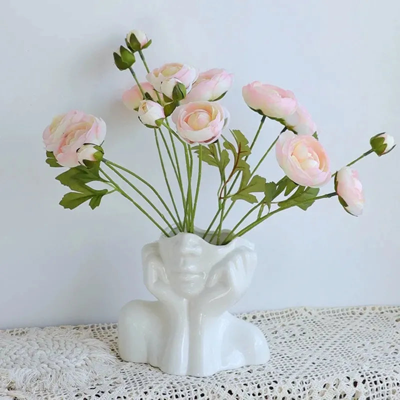 Vaso Decorativo Busto Feminino Face em Resina Branca