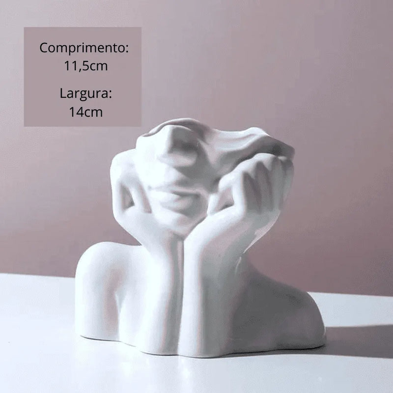 Vaso Decorativo Busto Feminino Face em Resina Branca