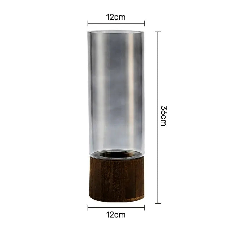 Vaso Decorativo Moderno de Vidro com Base de Madeira