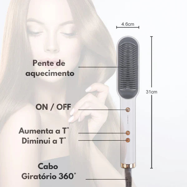 Escova alisadora bivolt 5 em 1   alisa, hidrata, modela, alinha e anti frizz