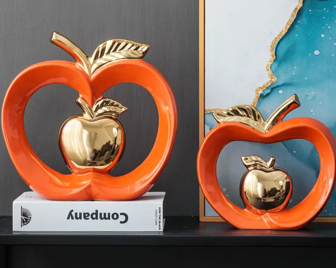 Conjunto de Esculturas de Maçãs Decorativas em Cerâmica Esmaltada