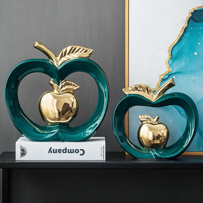 Conjunto de Esculturas de Maçãs Decorativas em Cerâmica Esmaltada