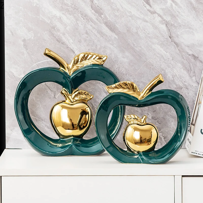 Conjunto de Esculturas de Maçãs Decorativas em Cerâmica Esmaltada
